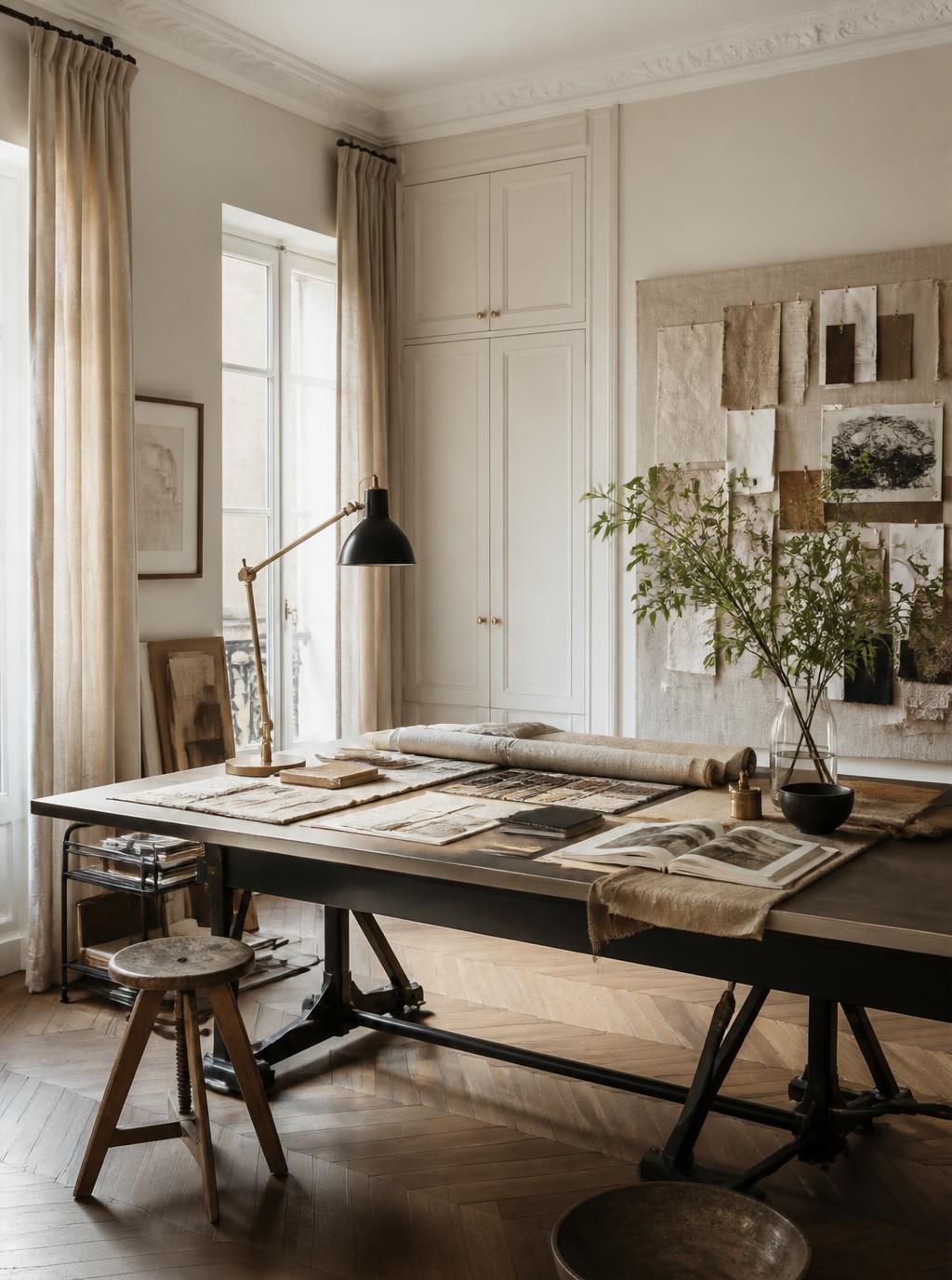 Anna Meyer Studio atelier with material and fabric samples